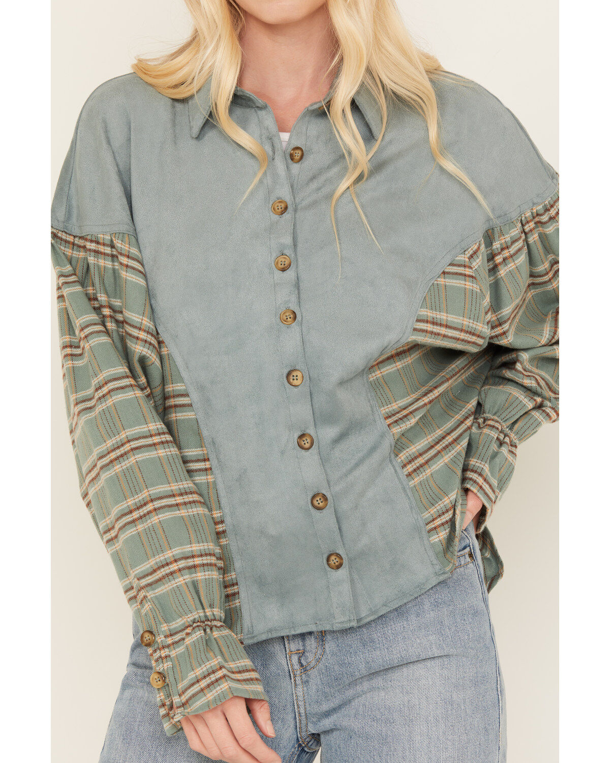 Miss Me Women's Plaid Print Long Sleeve Top