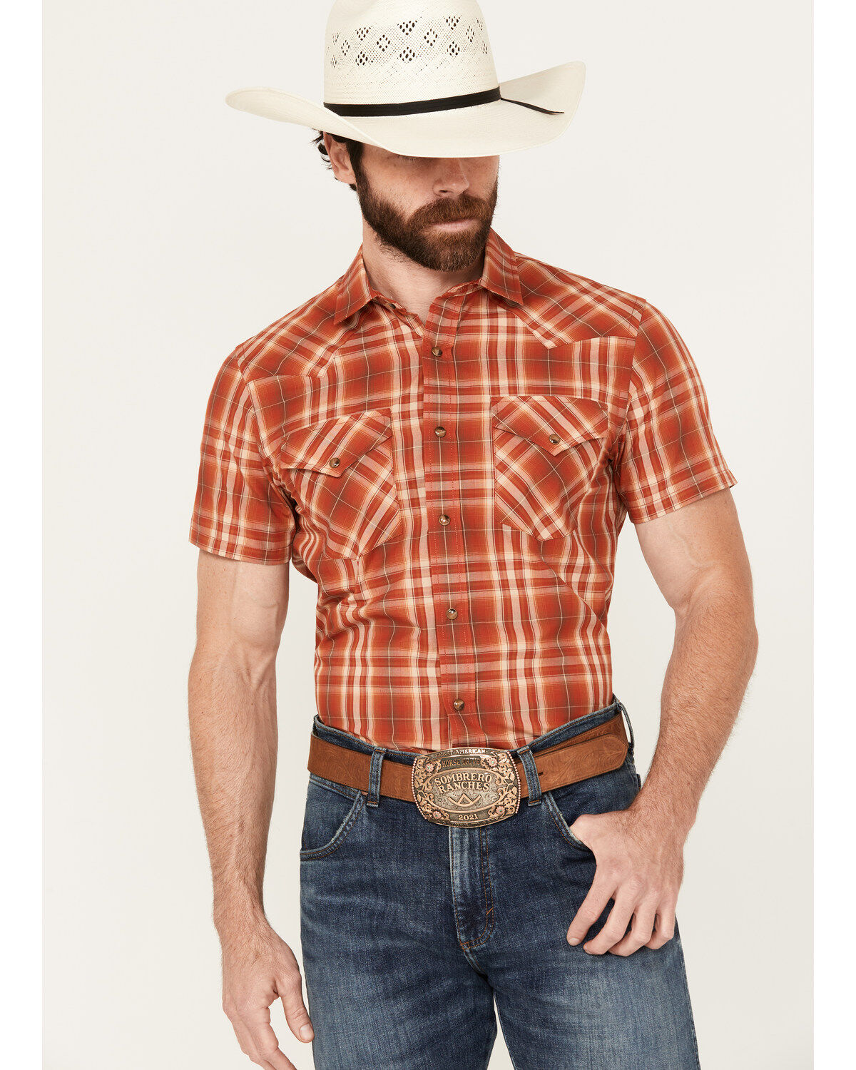 Pendleton Men's Frontier Plaid Print Short Sleeve Snap Western Shirt