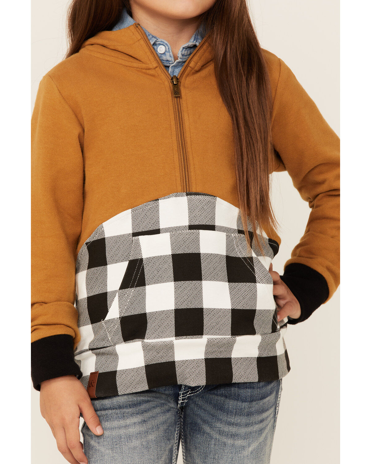 Ampersand Avenue Infant and Toddler's Buffalo Check 1/2 Zip Hooded Pullover