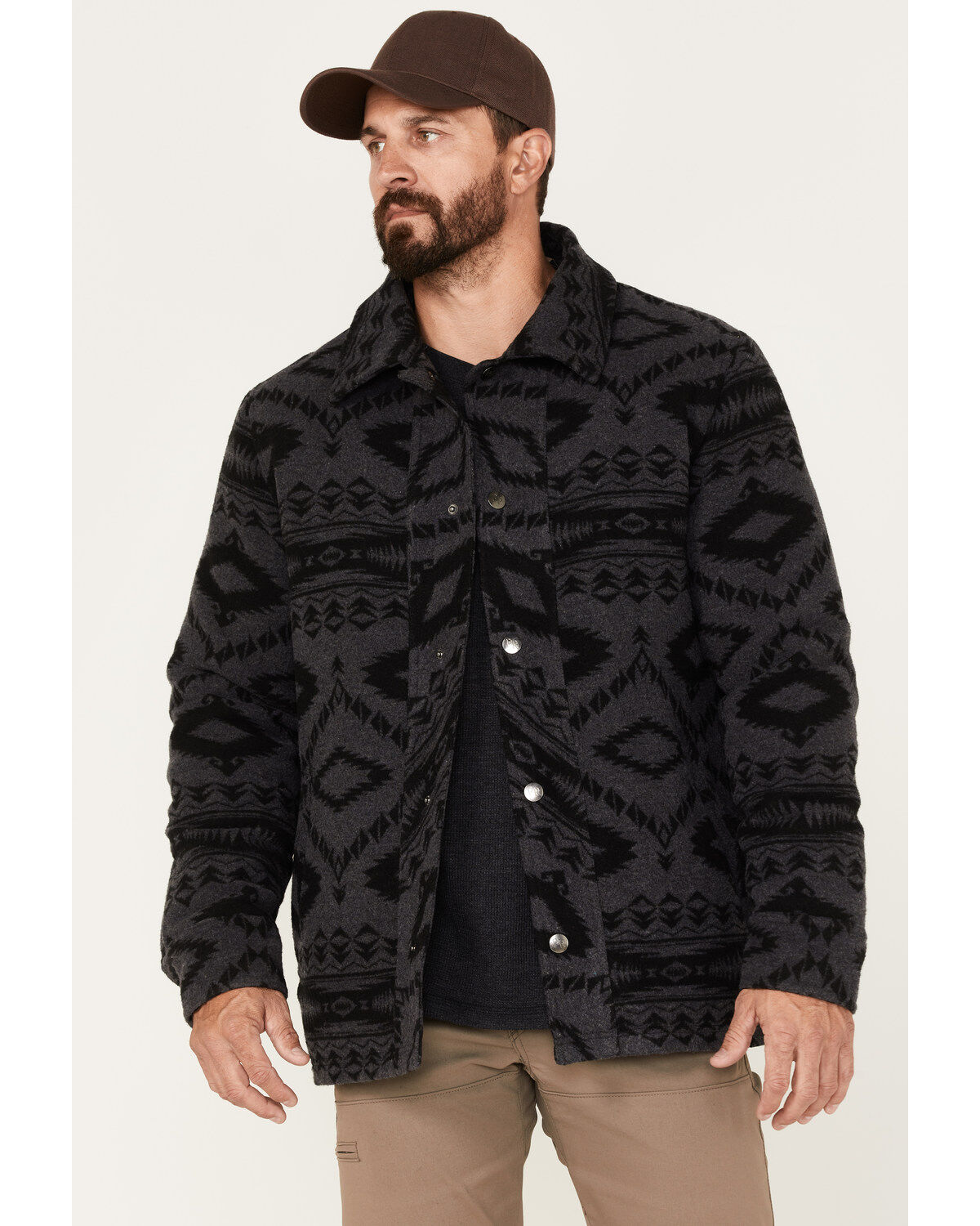 Powder River Outfitters Men's Border Commander Southwestern Print Full-Snap Wool Jacket