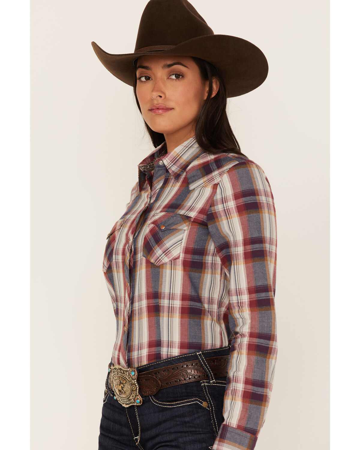 Roper Women's Plaid Print Long Sleeve Snap Performance Western Shirt