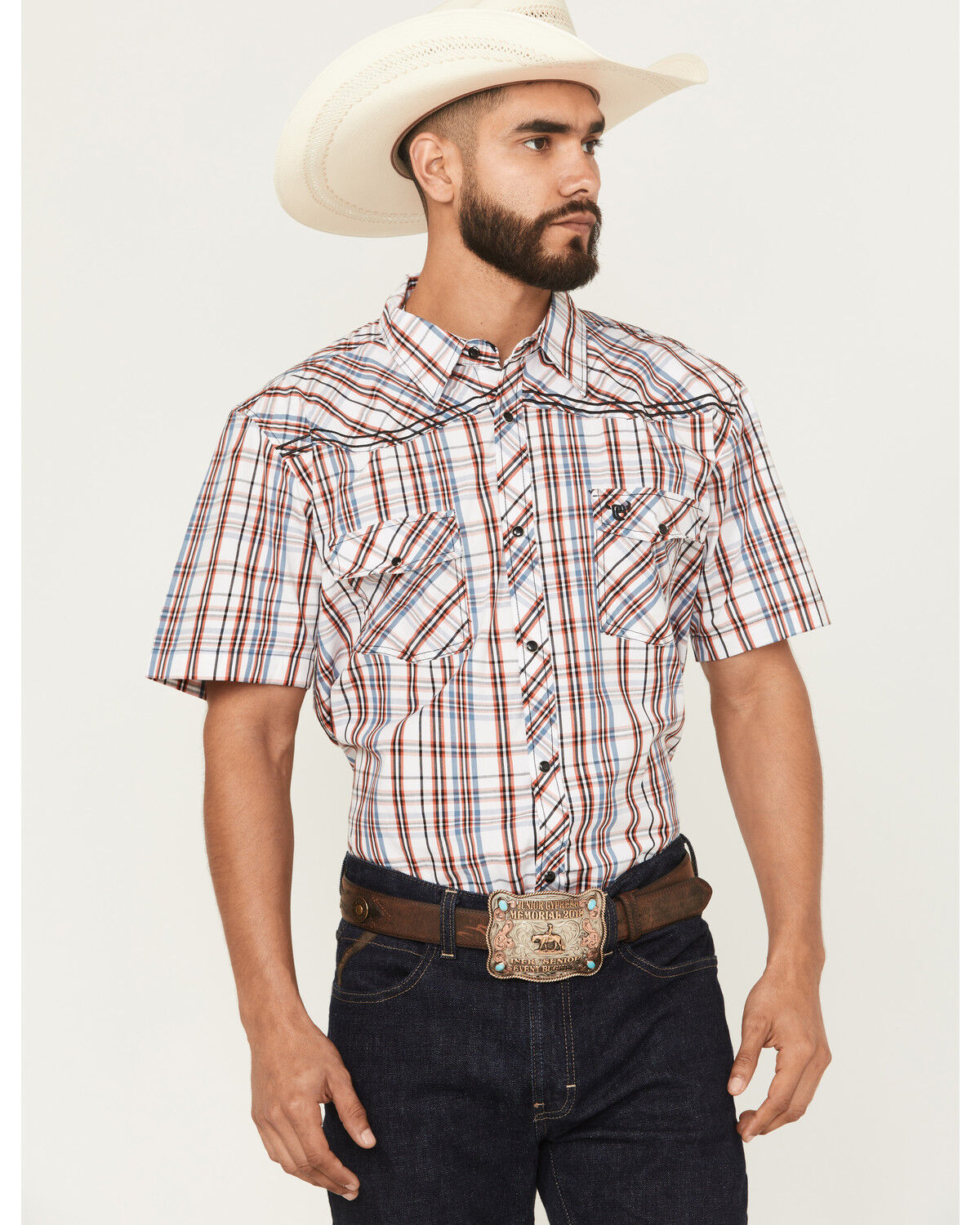Cowboy Hardware Men's Austin Plaid Print Short Sleeve Snap Western Shirt