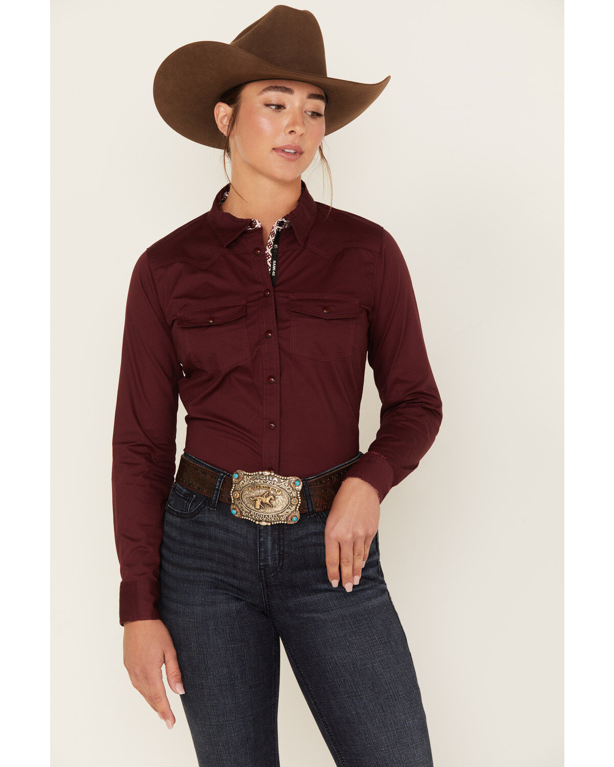 RANK 45® Women's Heritage Solid Long Sleeve Snap Stretch Riding Shirt