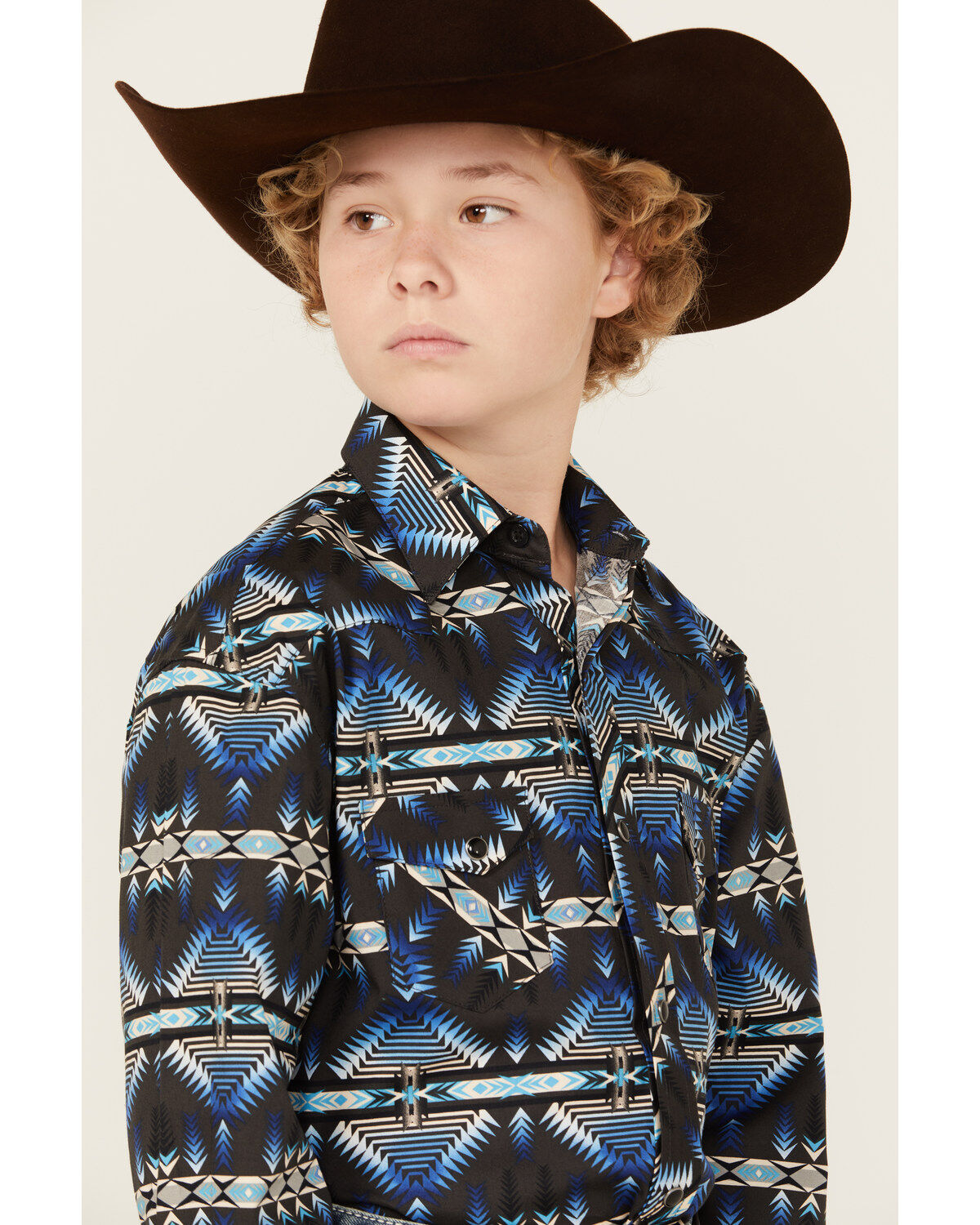 Rock & Roll Denim Boys' Southwestern Print Long Sleeve Stretch Snap Western Shirt
