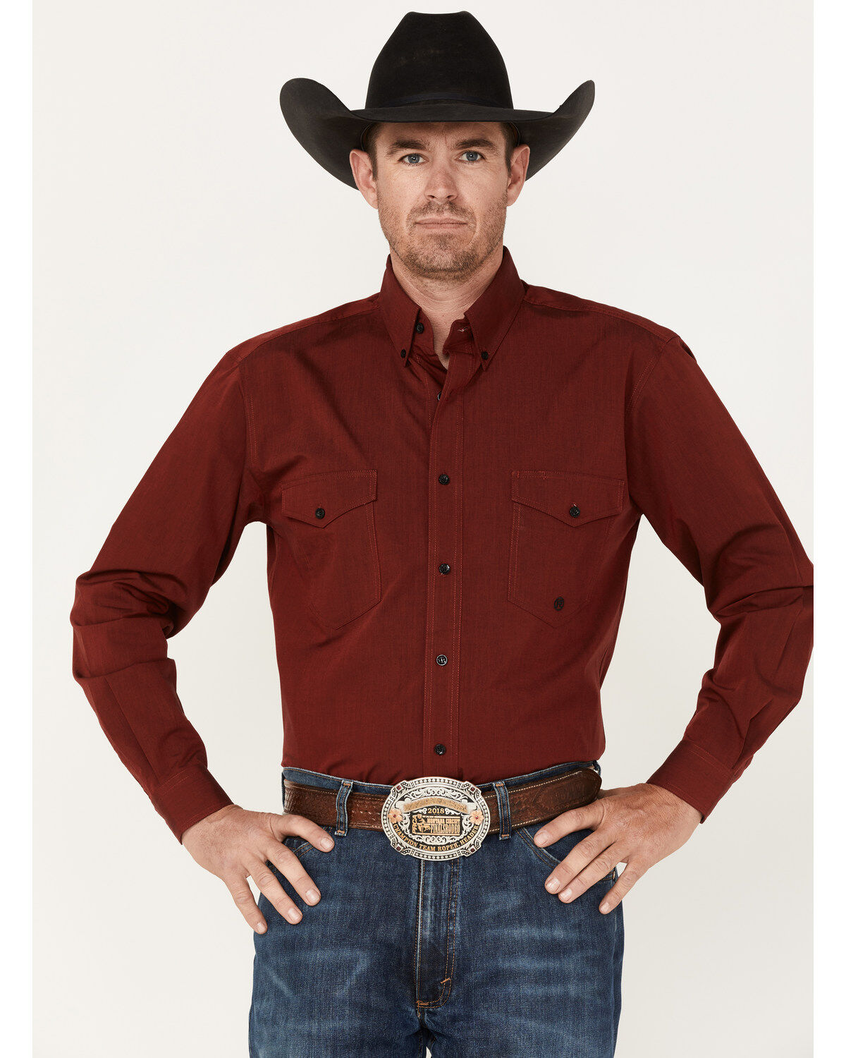 Roper Men's Pinewood Solid Long Sleeve Button Down Western Shirt