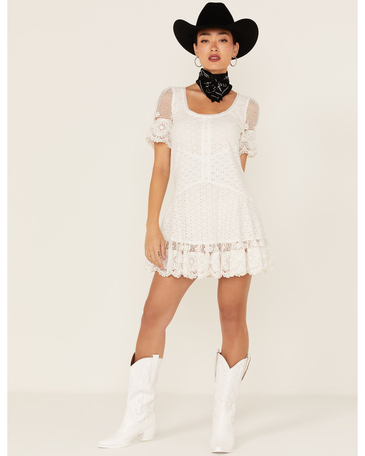 Maia Bergman Women's Ori Crochet Eyelet Short Sleeve Mini Dress