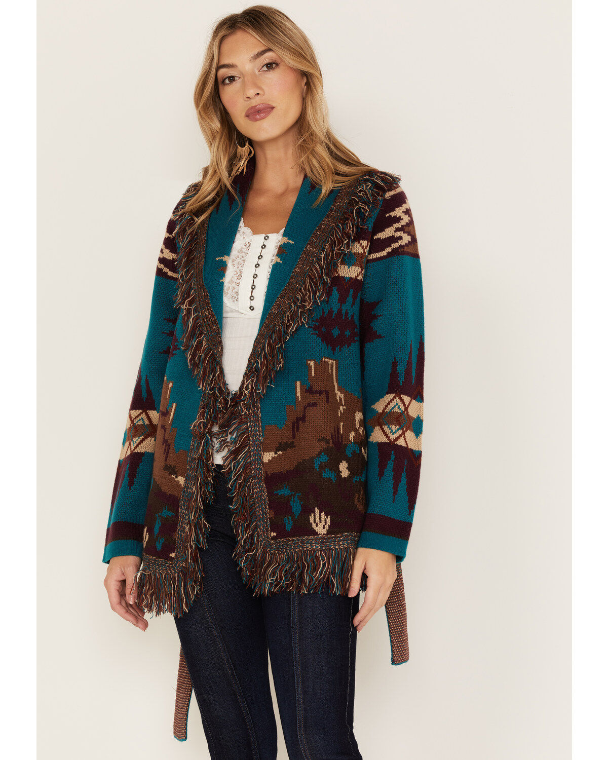 Idyllwind Women's River Run Southwestern Print Belted Cardigan