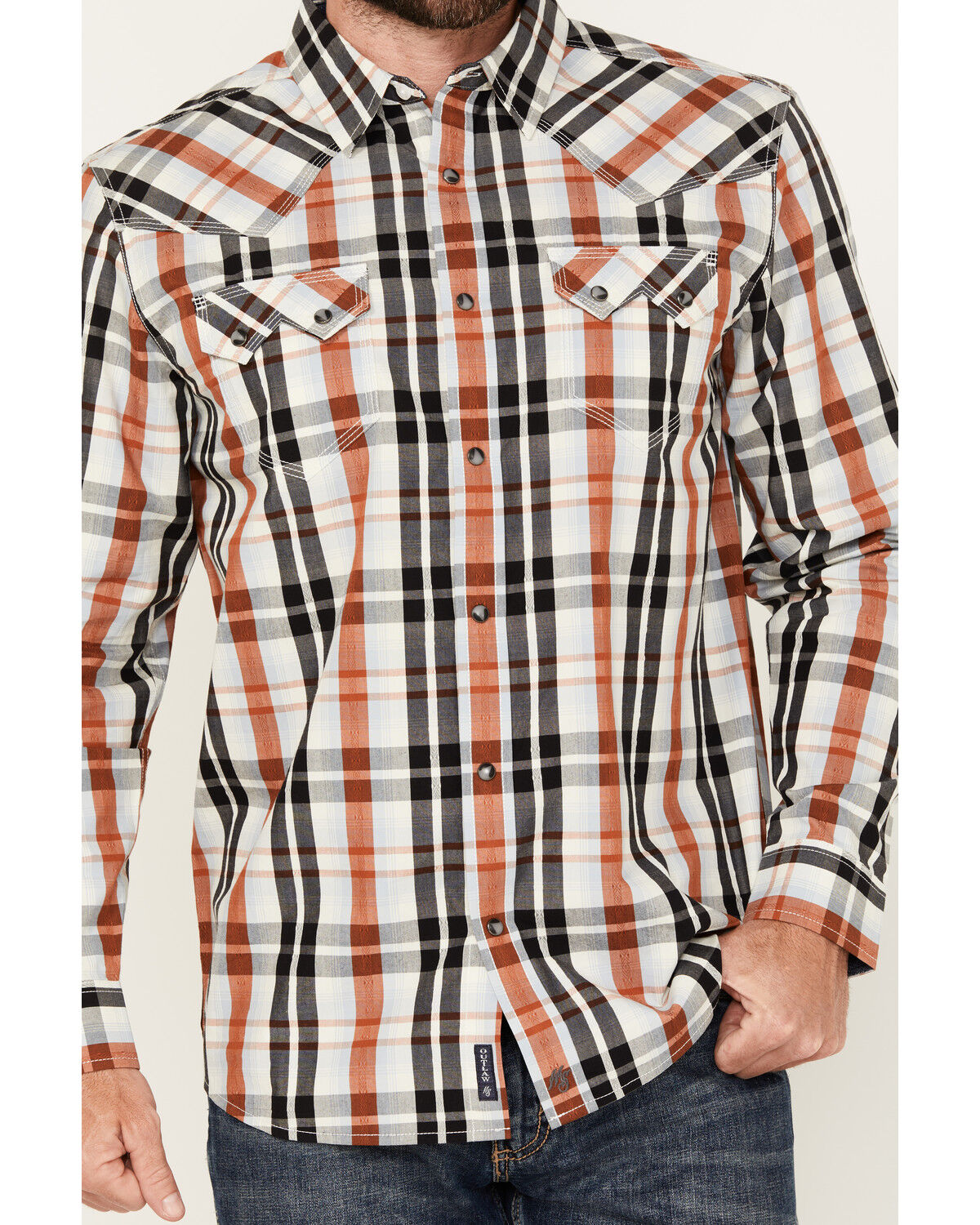 Moonshine Spirit Men's Fightin Plaid Print Long Sleeve Snap Western Shirt