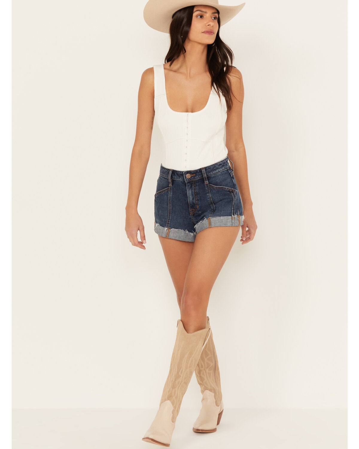 Shyanne Women's Double Barrel Dark Wash High Rise Shorts