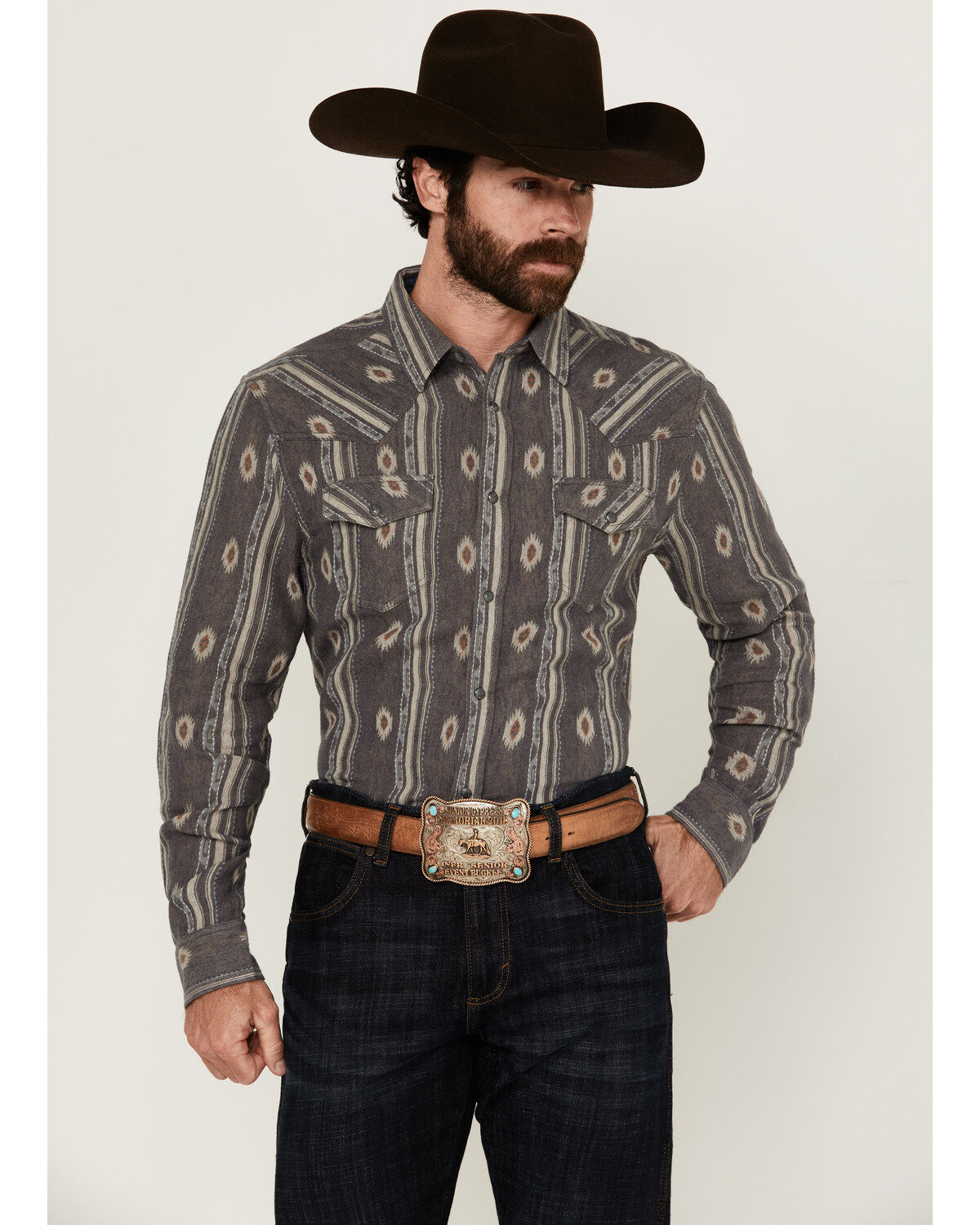 Cody James Men's Voyager Southwestern Striped Long Sleeve Snap Western Shirt