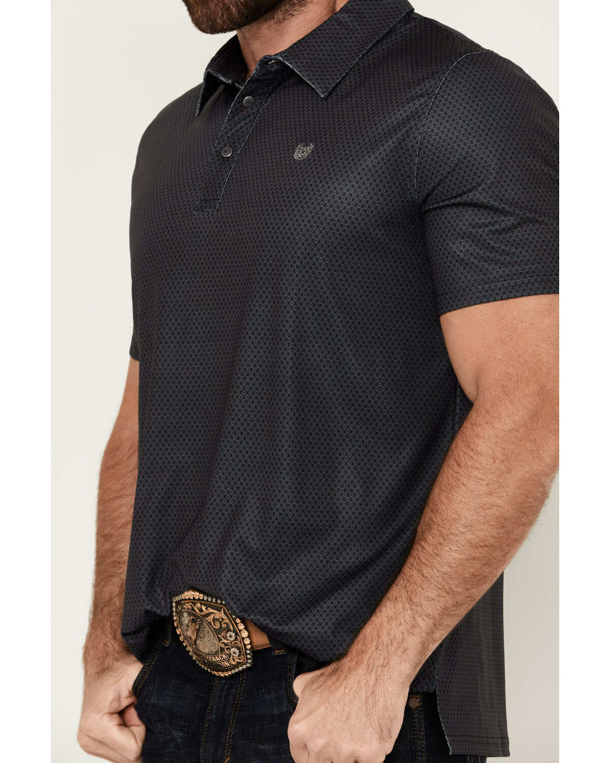 Panhandle Men's Geo Print Short Sleeve Stretch Polo Shirt