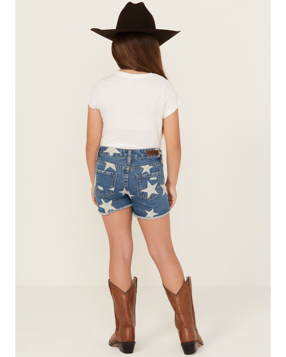 Rock & Roll Denim Girls' Medium Wash Denim Star Print Shorts