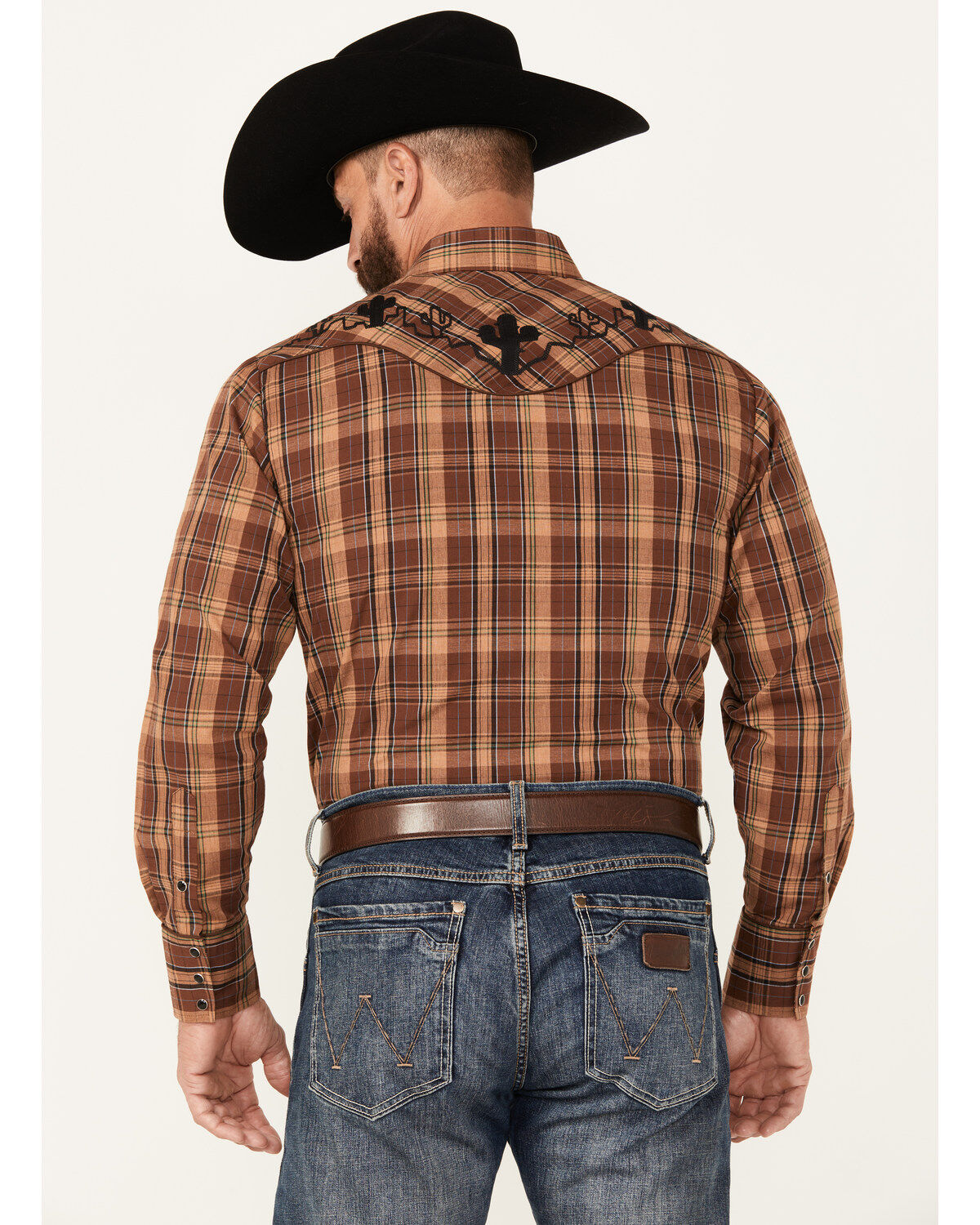 Roper Men's Plaid Print Embroidered Long Sleeve Snap Western Shirt