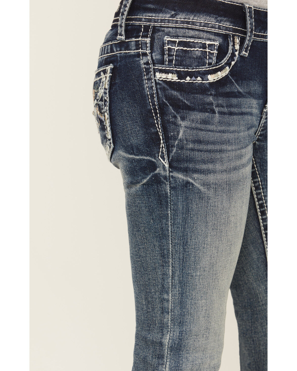 Grace In La Girls' Floral Steerhead Embroidered And Embellished Bootcut Stretch Denim Jeans