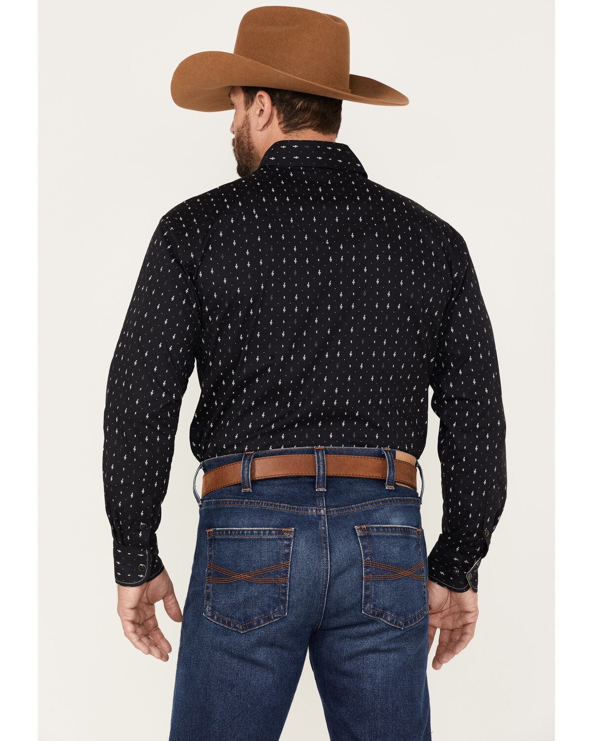 Rough Stock by Panhandle Men's Music Note Geo Print Long Sleeve Stretch Western Shirt