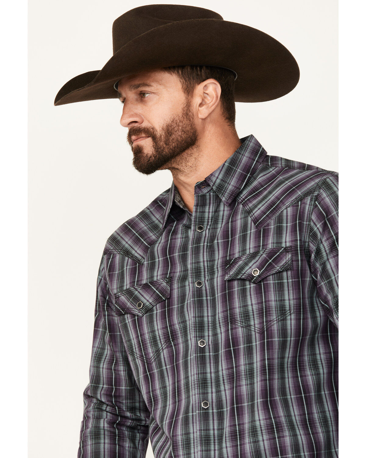 Moonshine Spirit Men's Throw Down Plaid Print Long Sleeve Snap Western Shirt
