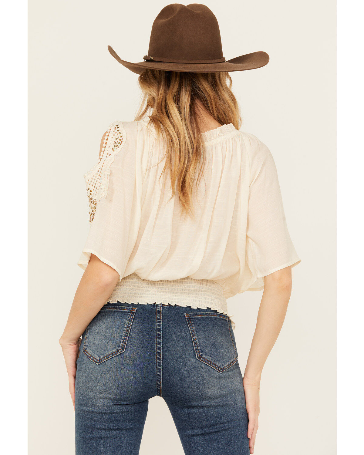 Wild Moss Women's Crochet Cold Shoulder Top