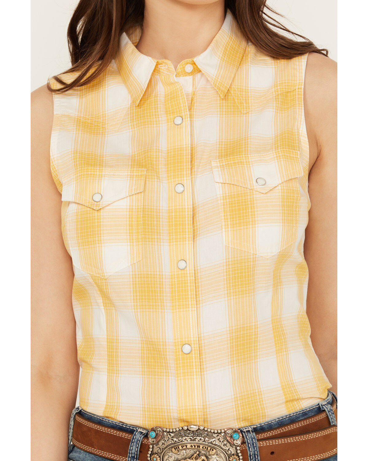 Wrangler Women's Gingham Sleeveless Snap Western Shirt