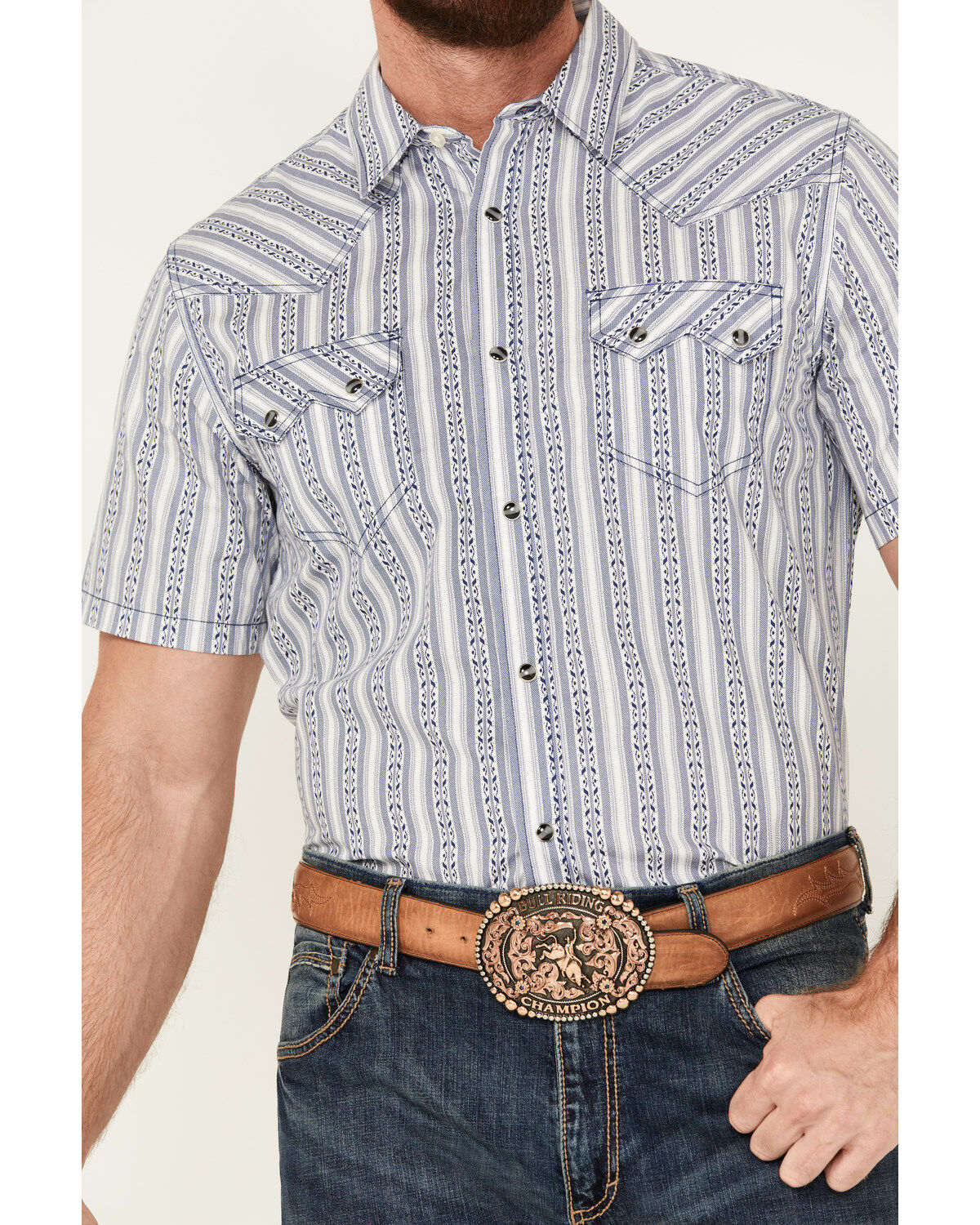 Cody James Men's Main Line Striped Short Sleeve Snap Western Shirt