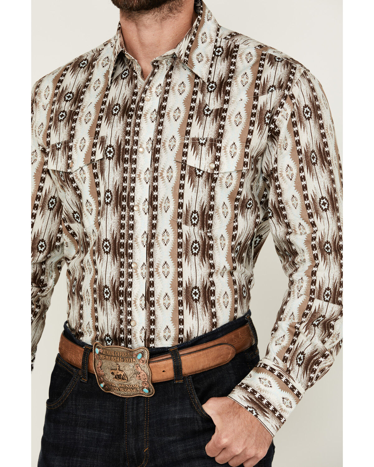 Wrangler Men's Checotah Southwestern Print Long Sleeve Snap Western Shirt