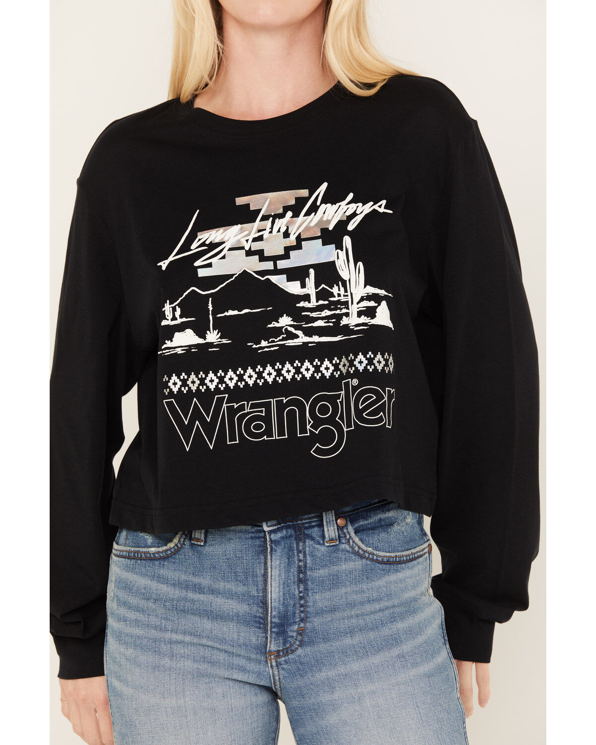 Wrangler Retro Women's Long Live Cowboys Abstract Long Sleeve Graphic Tee