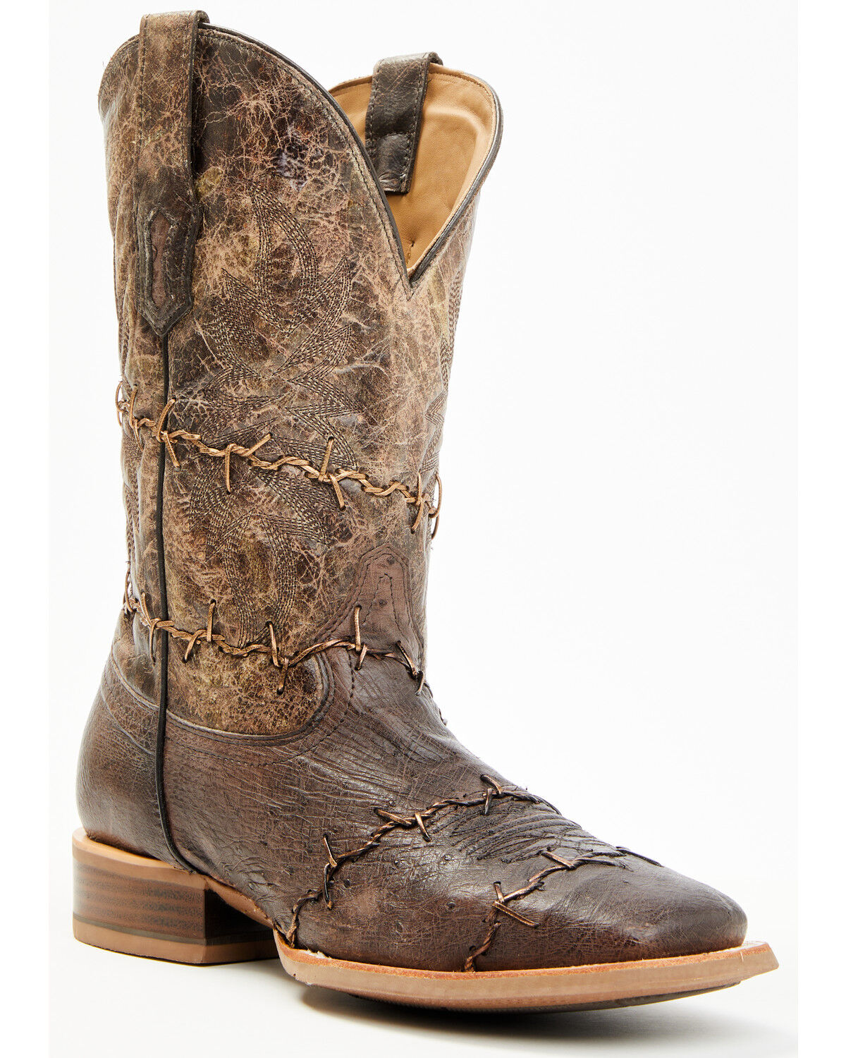 Corral Men's Exotic Ostrich Barbed Wire Western Boots - Broad Square Toe