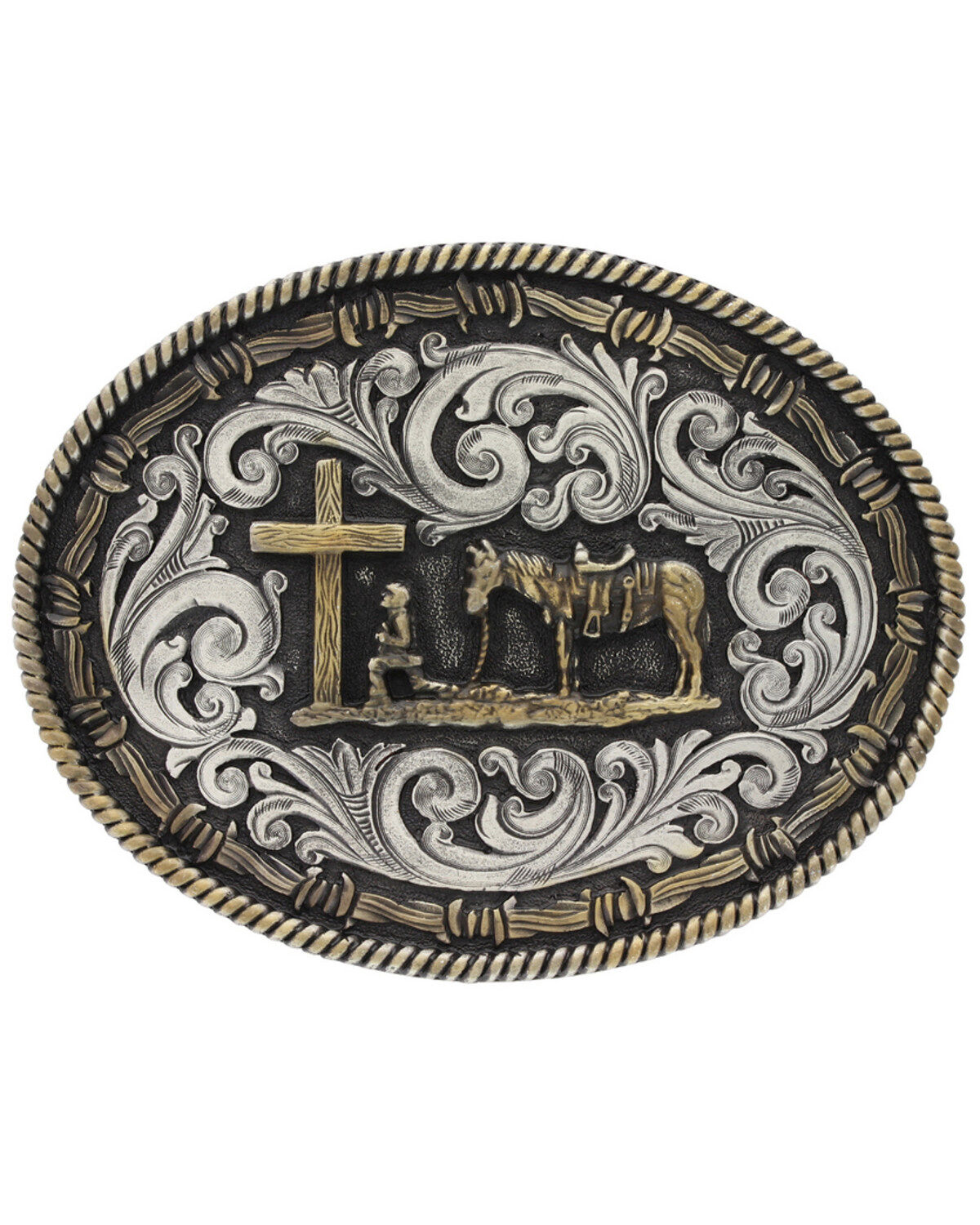 Montana Silversmiths Two-Tone Classic Impressions Christian Cowboy Attitude Belt Buckle