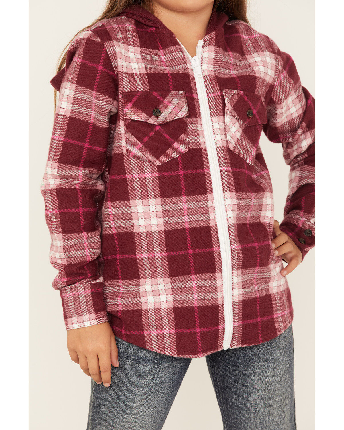 Shyanne Girls' Port Plaid Print Long Sleeve Zip Flannel Shacket