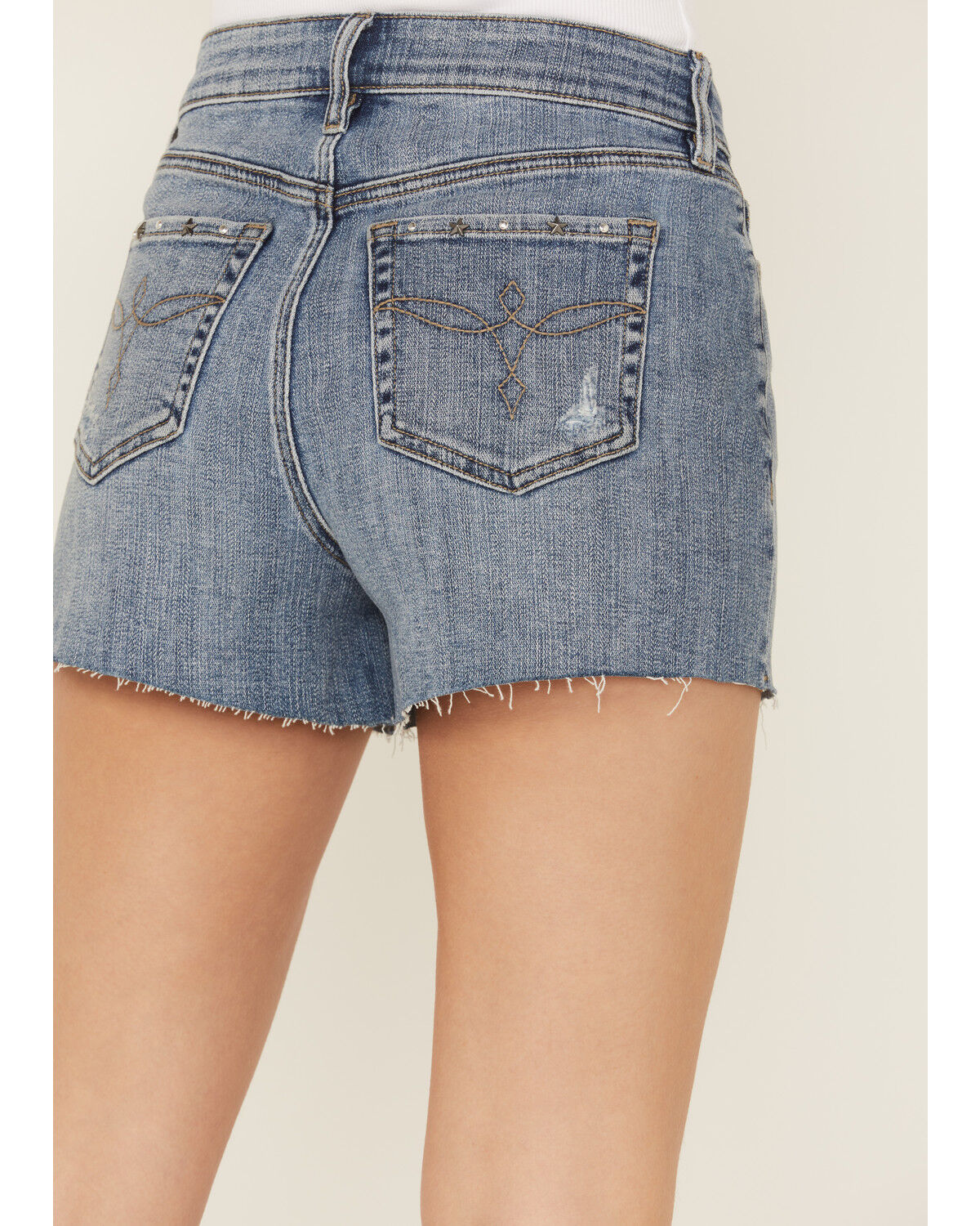 Shyanne Women's Novelty Western Studded Medium Wash High Rise Stretch Denim Shorts