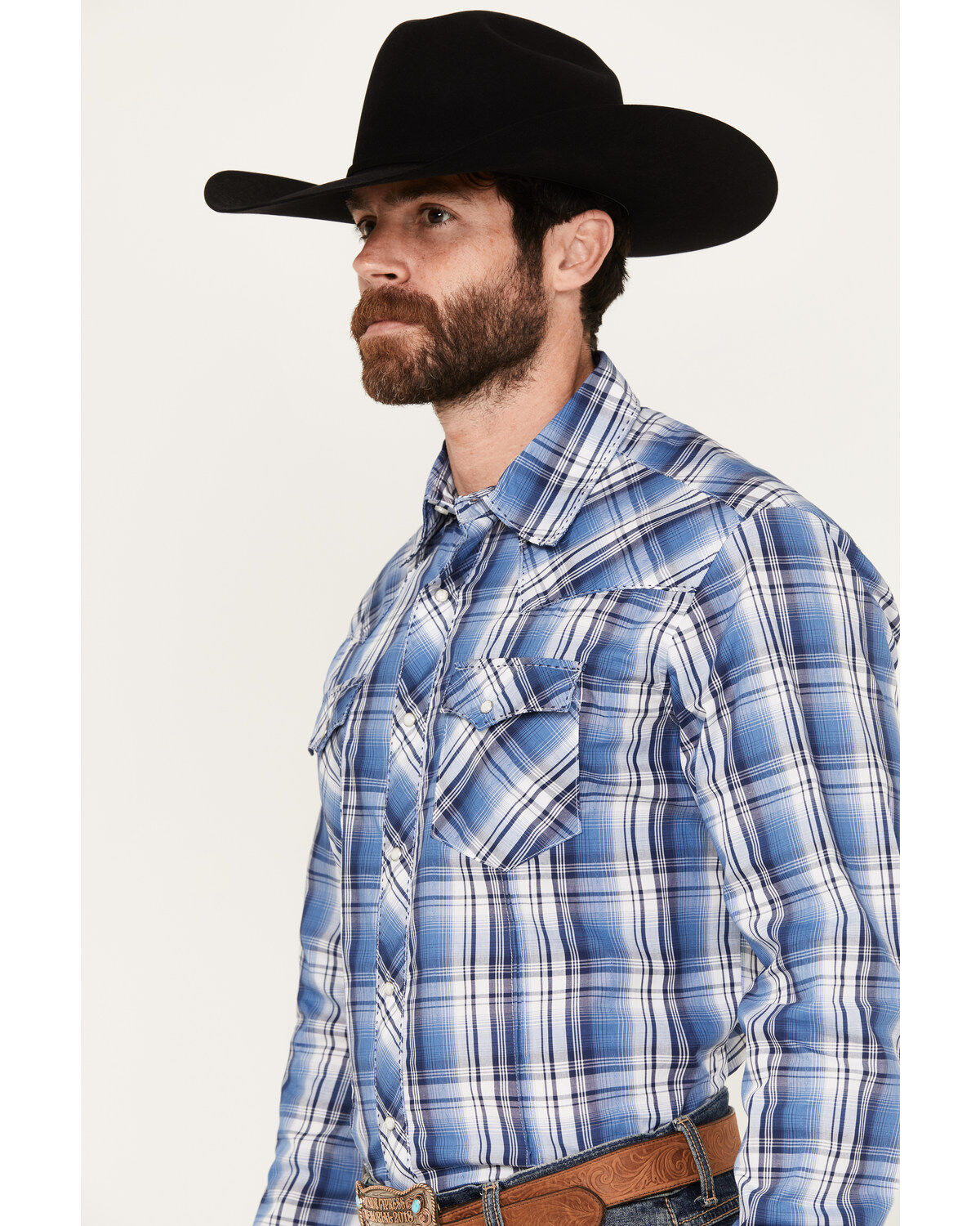 Wrangler Men's Plaid Print Long Sleeve Snap Western Shirt