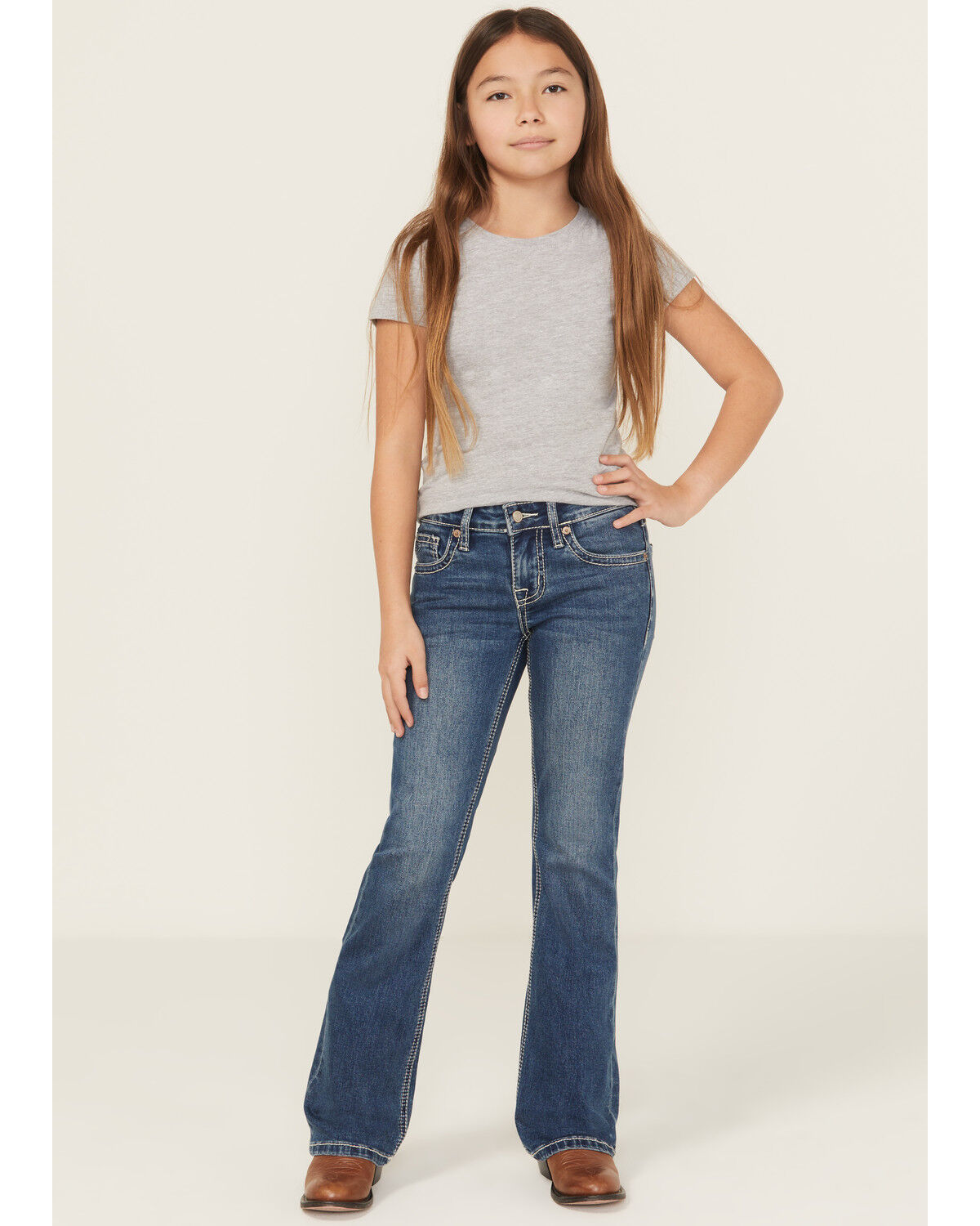 Rock & Roll Denim Girls' Star Embroidered Bootcut Stretch Denim Jeans