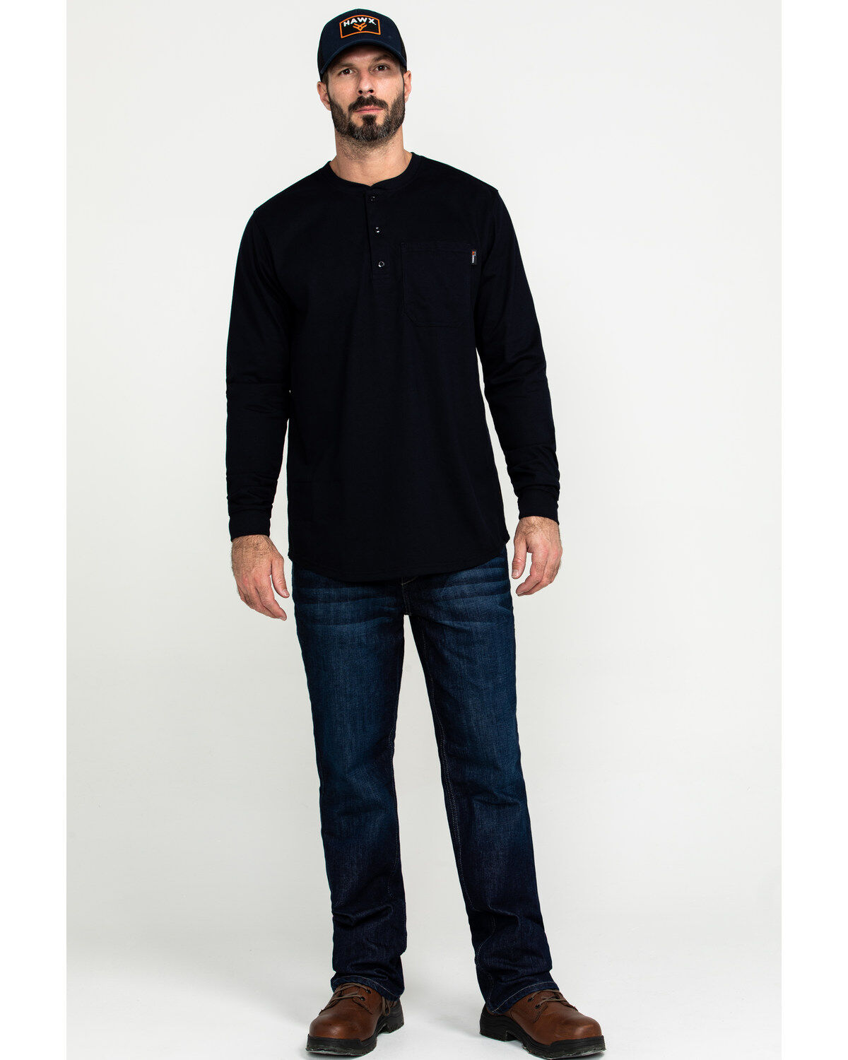 Hawx Men's FR Solid Long Sleeve Pocket Henley Work Shirt - Big