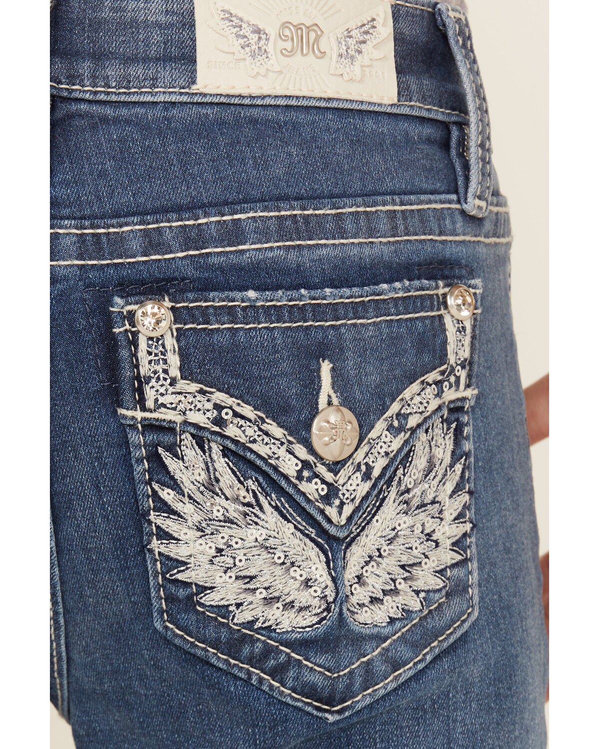 Miss Me Girls' Light Wash Wing Pocket Bootcut Stretch Denim Jeans