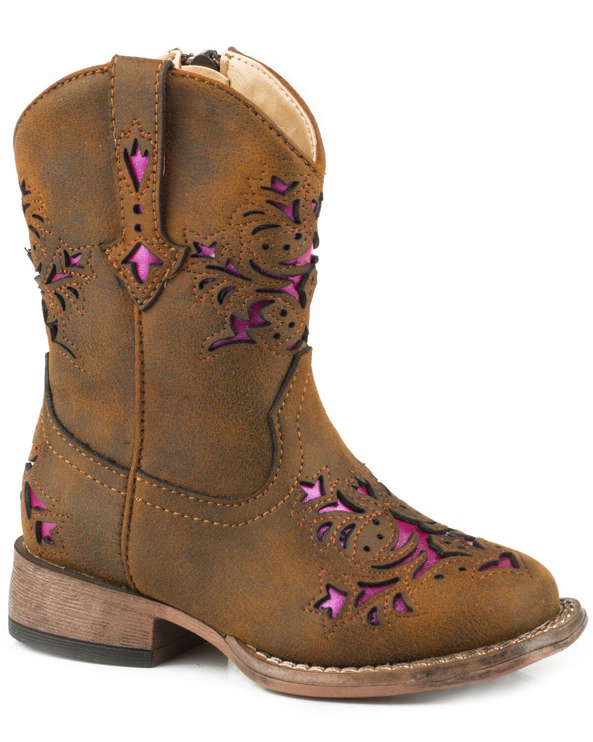 Roper Toddler Girls' Lola Brown Metallic Underlay Western Boots - Square Toe