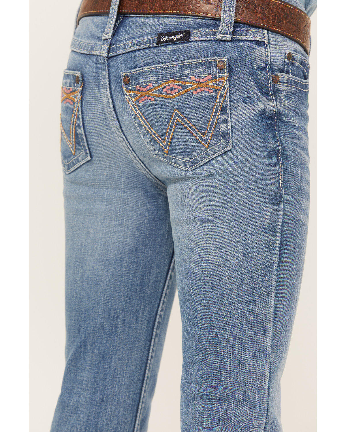 Wrangler Girls' Light Wash Embroidered Pocket Bootcut Jeans
