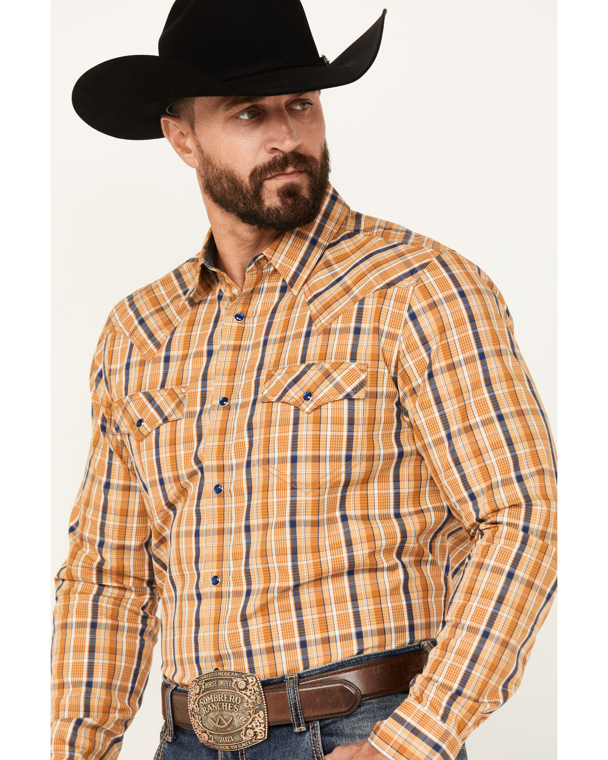 Cody James Men's Railroad Plaid Print Long Sleeve Snap Western Shirt