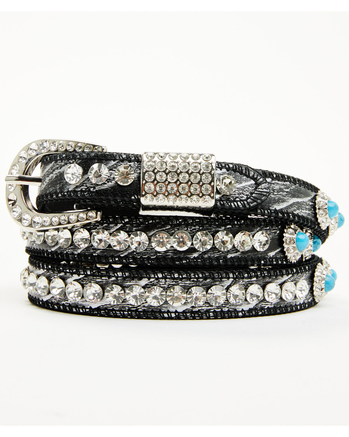 Shyanne Women's Rhinestone Studded Leather Thin Belt