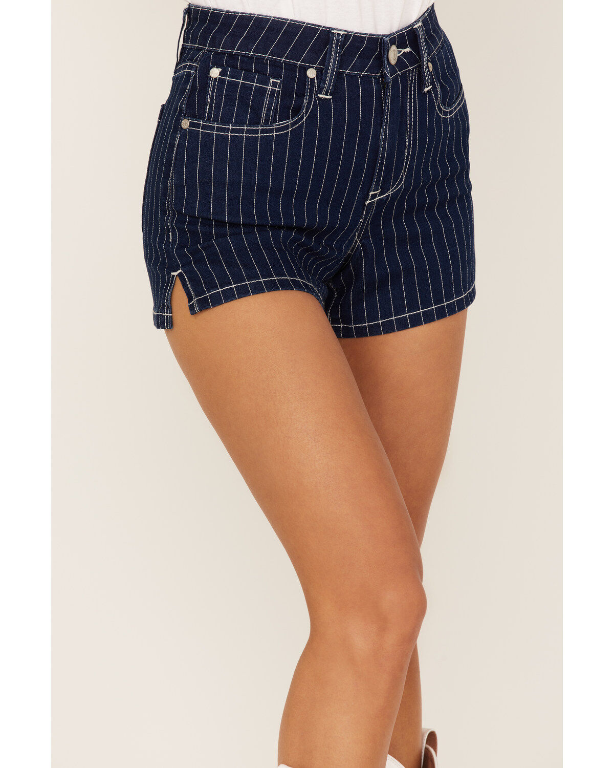 Shyanne Women's Dark Wash High Rise Retro Stripe Shorts