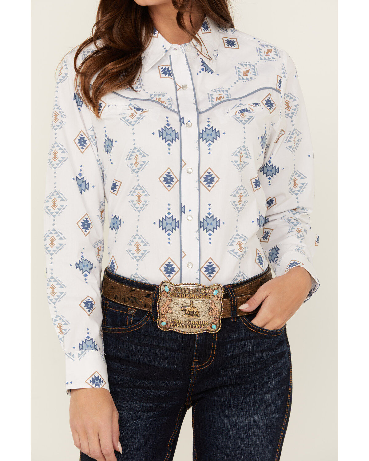 Ely Walker Women's Southwestern Print Long Sleeve Pearl Snap Western Shirt