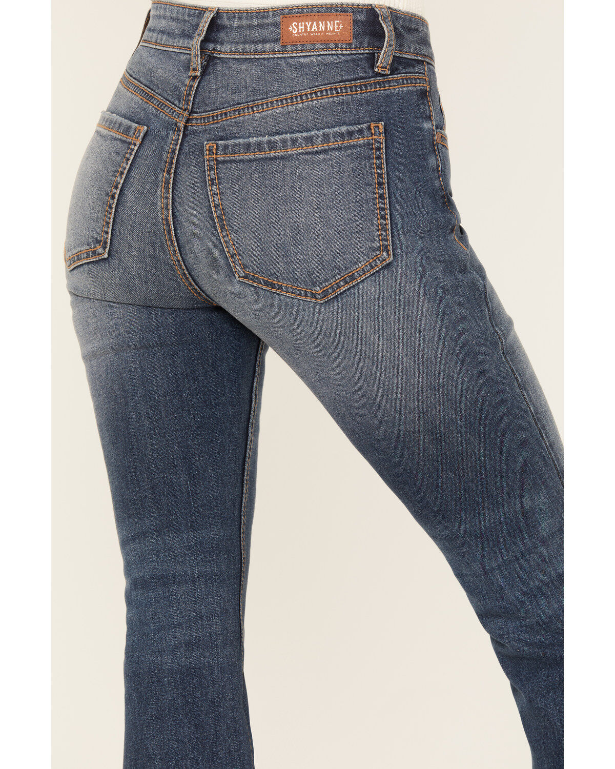 Shyanne Women's Sand Palm Medium Wash Mid Rise Stretch Flare Jeans