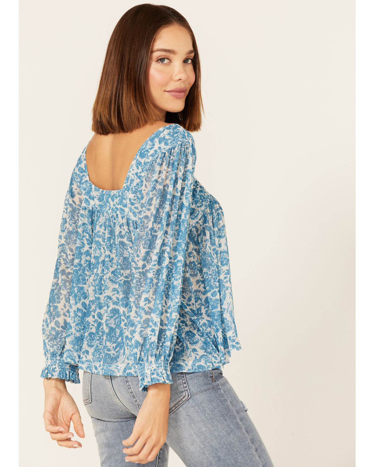 Beyond The Radar Women's Floral Print Long Sleeve Mesh Top