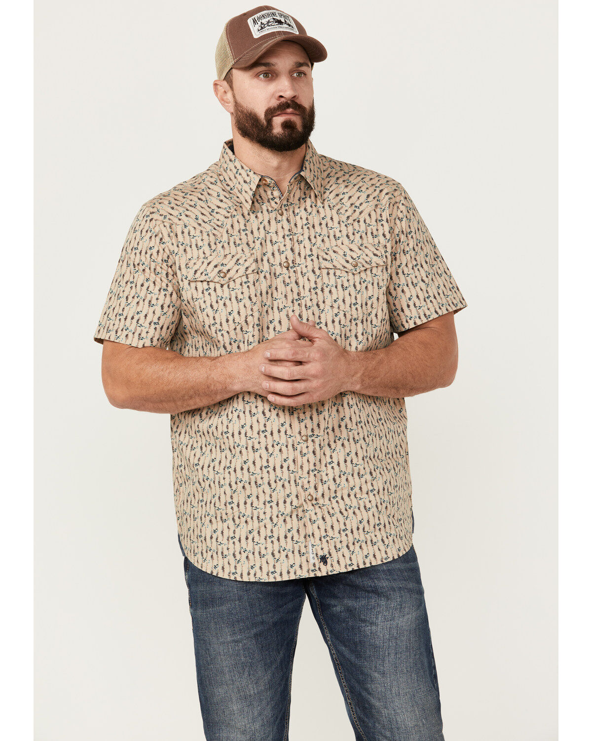 Moonshine Spirit Men's Vinyl Printed Short Sleeve Snap Western Shirt