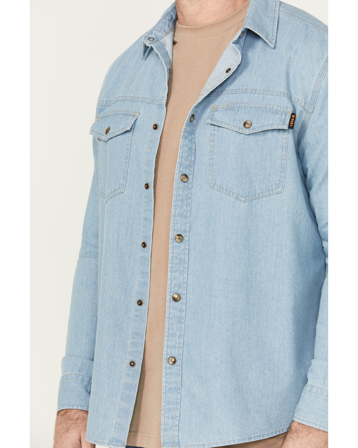 Hawx Men's All Out Light Wash Long Sleeve Snap Denim Work Shirt