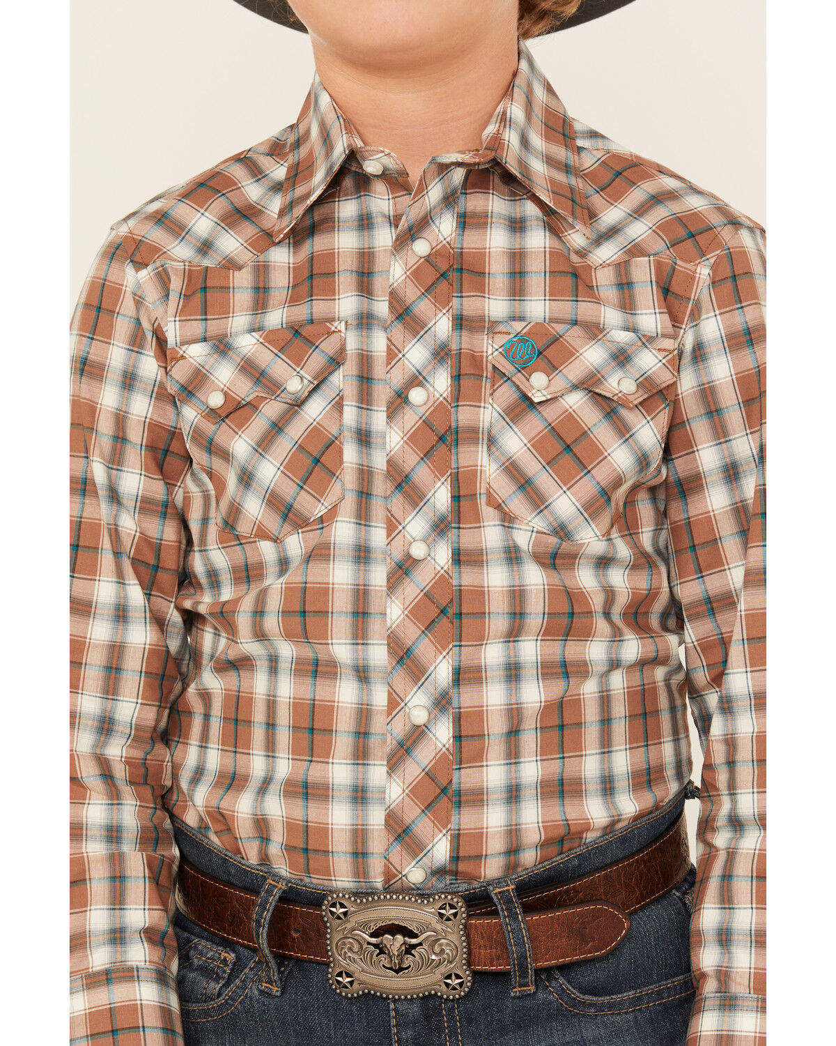 Wrangler Retro Boys' Plaid Print Long Sleeve Snap Western Shirt