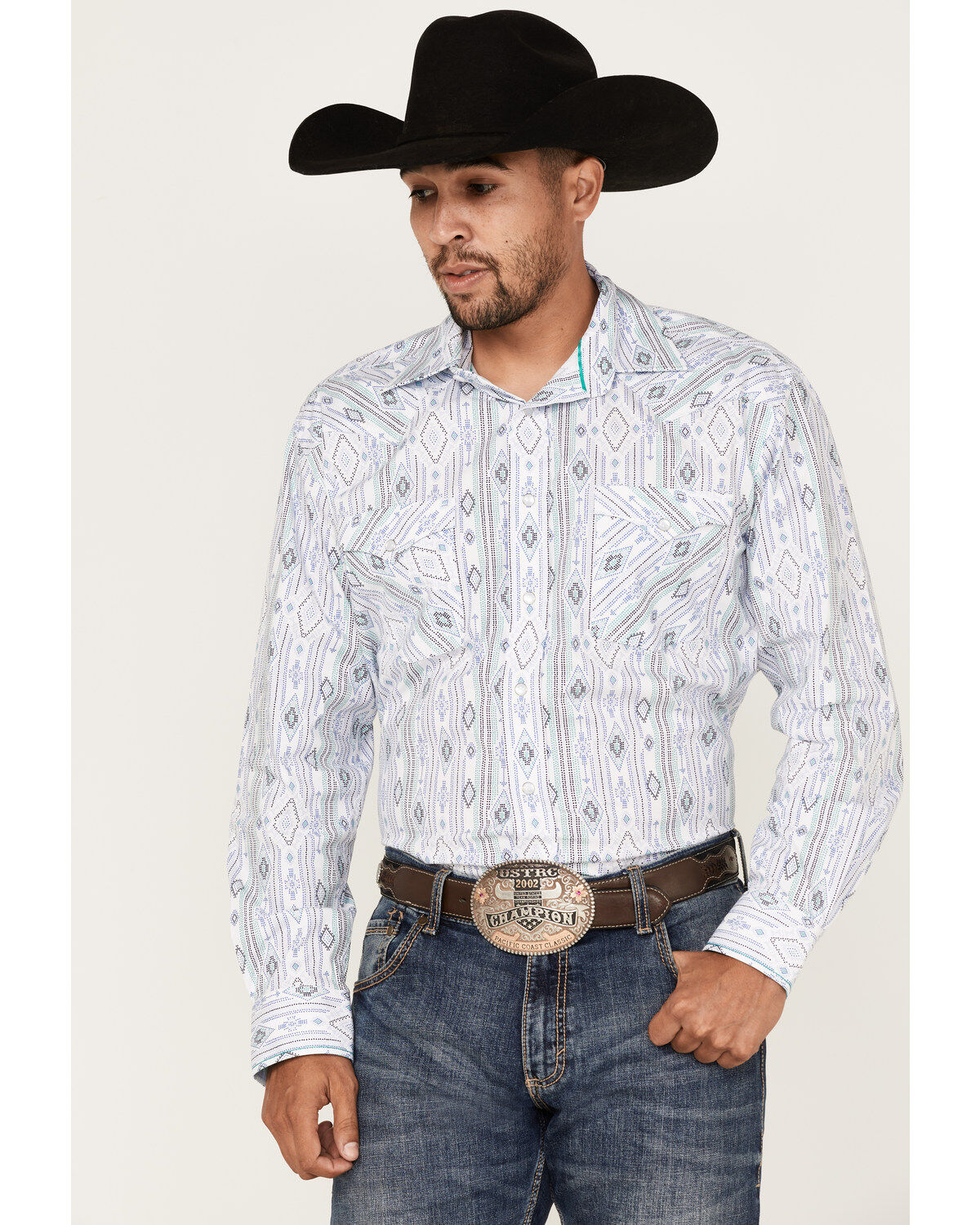 Rough Stock By Panhandle Men's Southwestern Dot Print Long Sleeve Pearl Snap Western Shirt