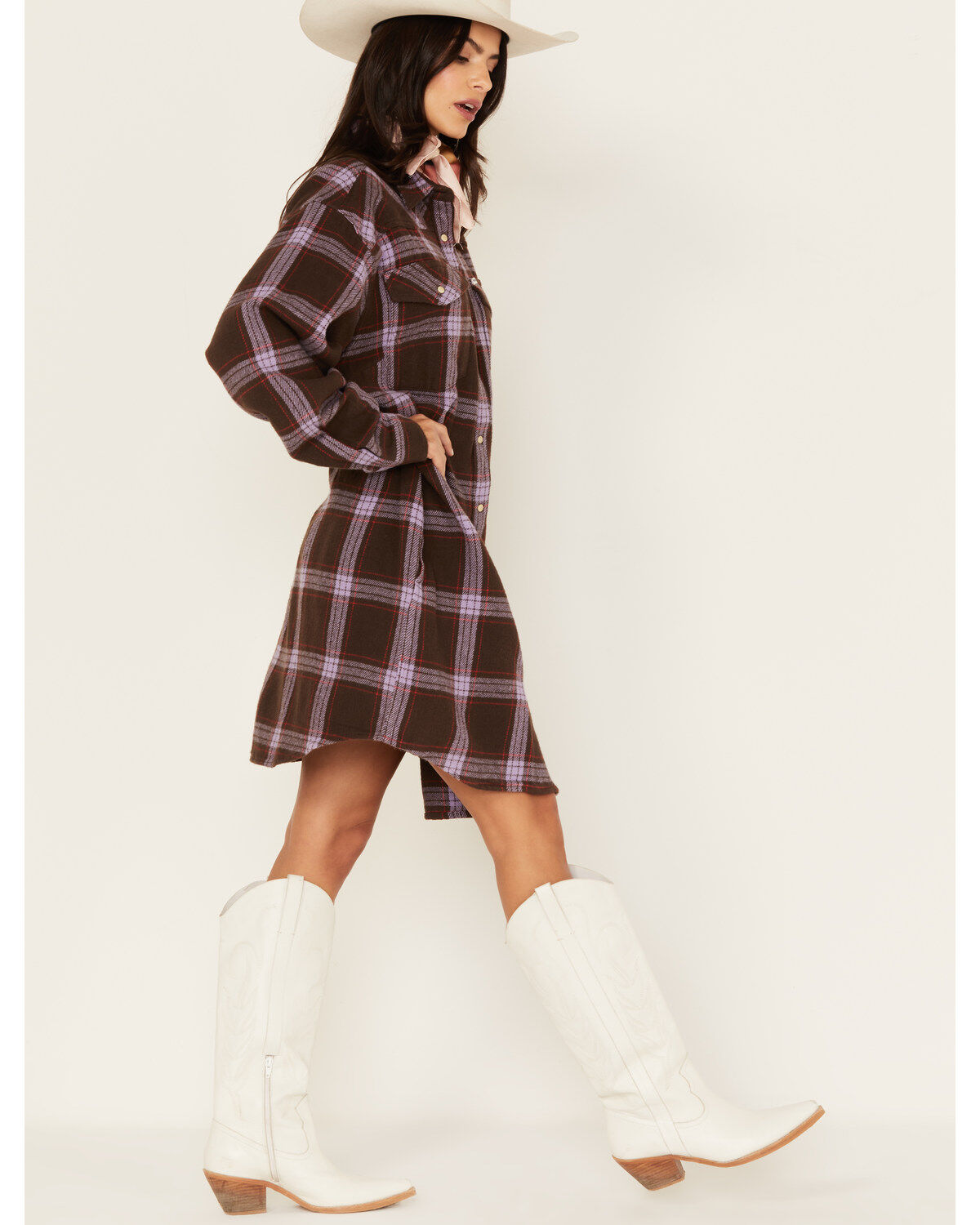 Wrangler Women's Jumbo Plaid Print Long Sleeve Western Mini Dress