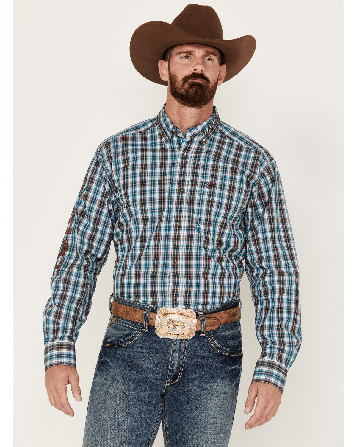 Ariat Men's Team Cade Small Plaid Print Long Sleeve Button-Down Shirt