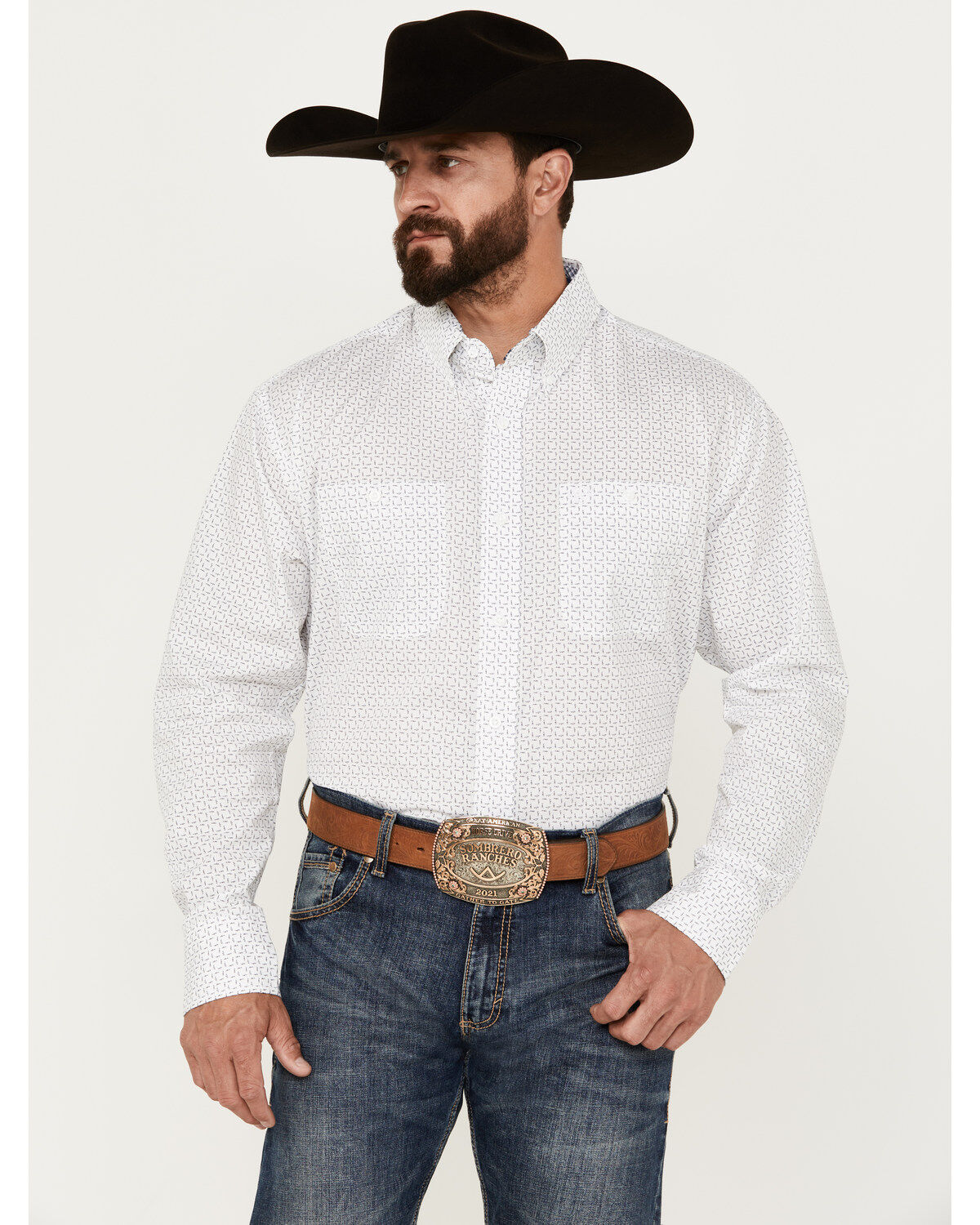 George Strait by Wrangler Men's Print Long Sleeve Button-Down Western Shirt
