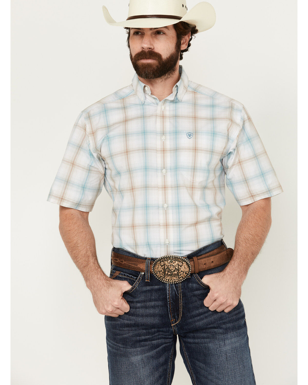 Ariat Men's Ellison Plaid Print Short Sleeve Button-Down Performance Western Shirt
