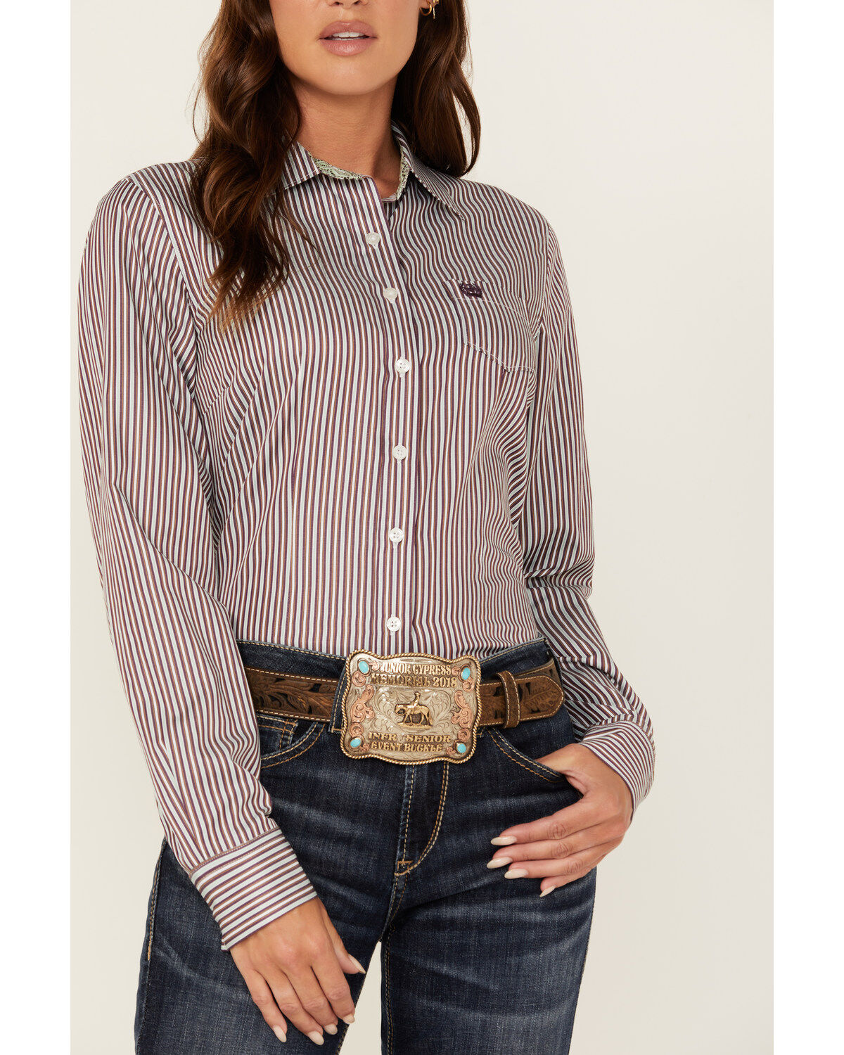 Cinch Women's Striped Long Sleeve Button Down Western Shirt